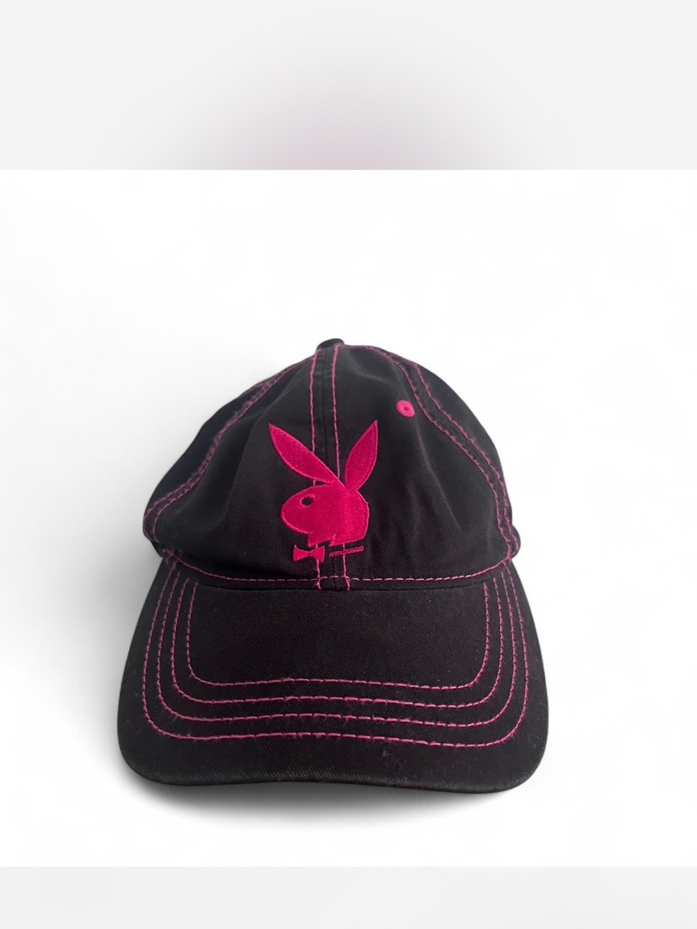 PLAYBOY Black Cap with Hot Pink Bunny and Stitching